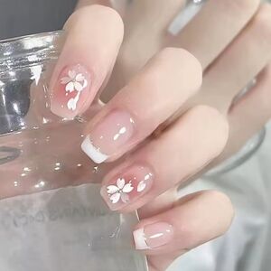 🐢2/$15 Sakura Flower French Tip Press On Nails